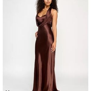 Sophisticated Satin Maxi Dress in Rich Brown
